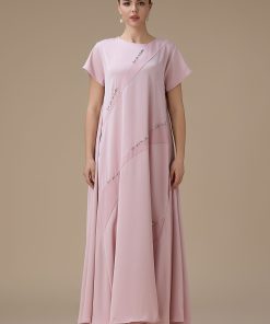 اكتان - جلابية طويلة وردي فاتح بقصة واسعة