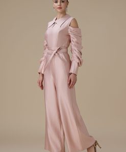 Alternative view of اكتان - جمبسوت وردي أكمام مكشوفة ببقصة بنطال واسع