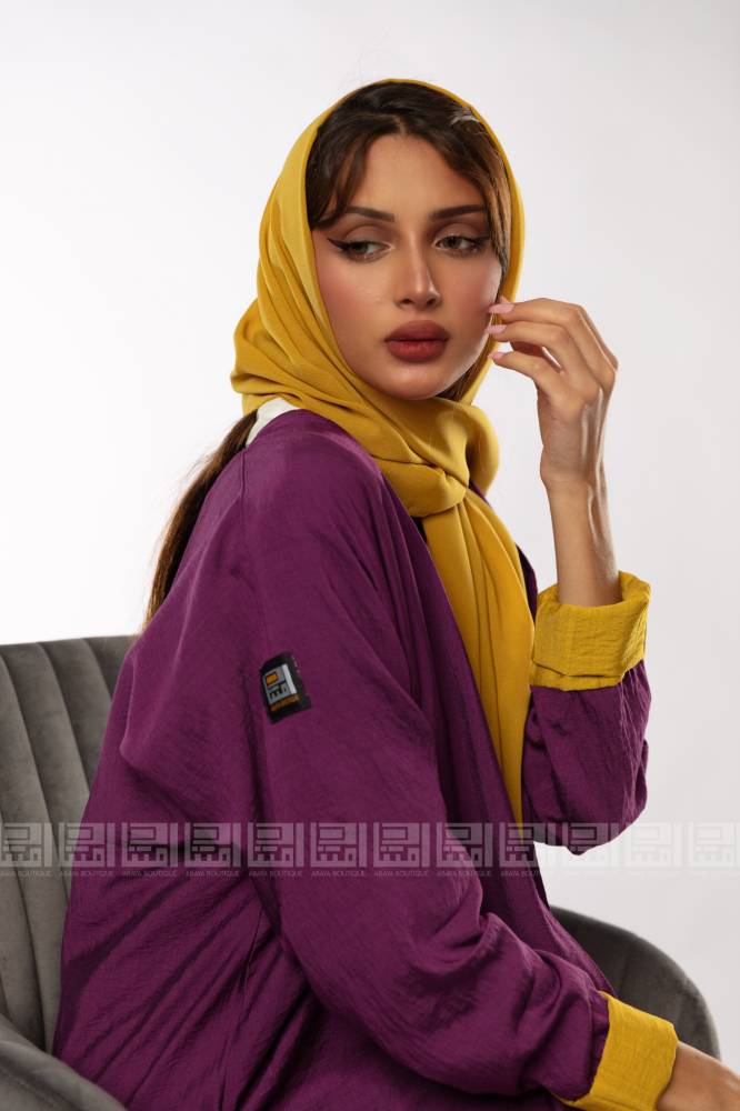 دار امتنان - عباية بنفسجية صيفية أنيقة مع سروال وطرحة كموني- 1230