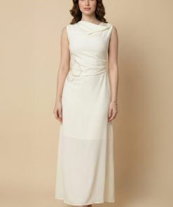 اكتان - فستان ماكسي درابيه مزيت بالفصوص لون بيج