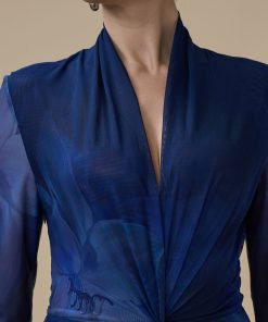 Alternative view of اكتان - فستان كحلي طويل بطبعة زهور بتصميم خصر ملتف