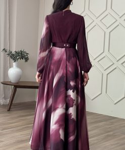 Alternative view of اكتان - فستان ارجواني ماكسي بثثنيات وطبعة أزهار