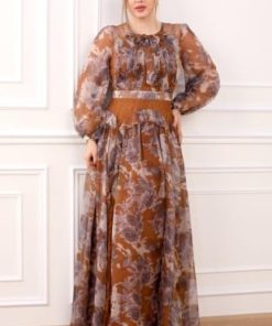 أوبرا فاشن - فستان درابيه طويل شيفون اكمام طويله