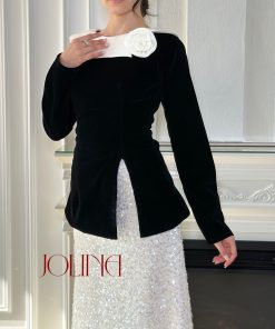 Alternative view of جولينا - فستان جوخ اسود مع ترتر ابيض