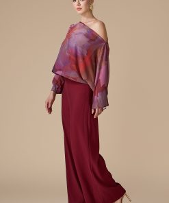 Alternative view of اكتان - جمبسوت عنابي مع طبقة شيفون مطبوعة