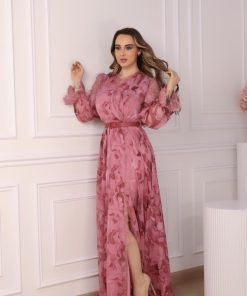 Alternative view of أوبرا فاشن - فستان زهري مشجر اكمام طويلة قماش شيفون على تل