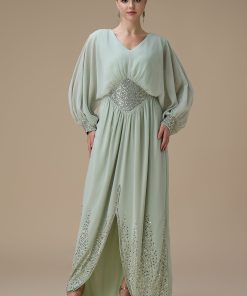 Alternative view of اكتان - جلابية شيفون طويلة اخضر فاتح