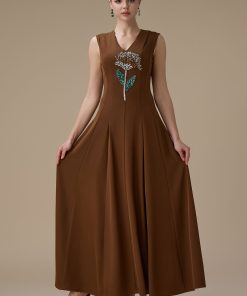 Alternative view of اكتان - فستان طويل بني بتطريز زهرة أنيق