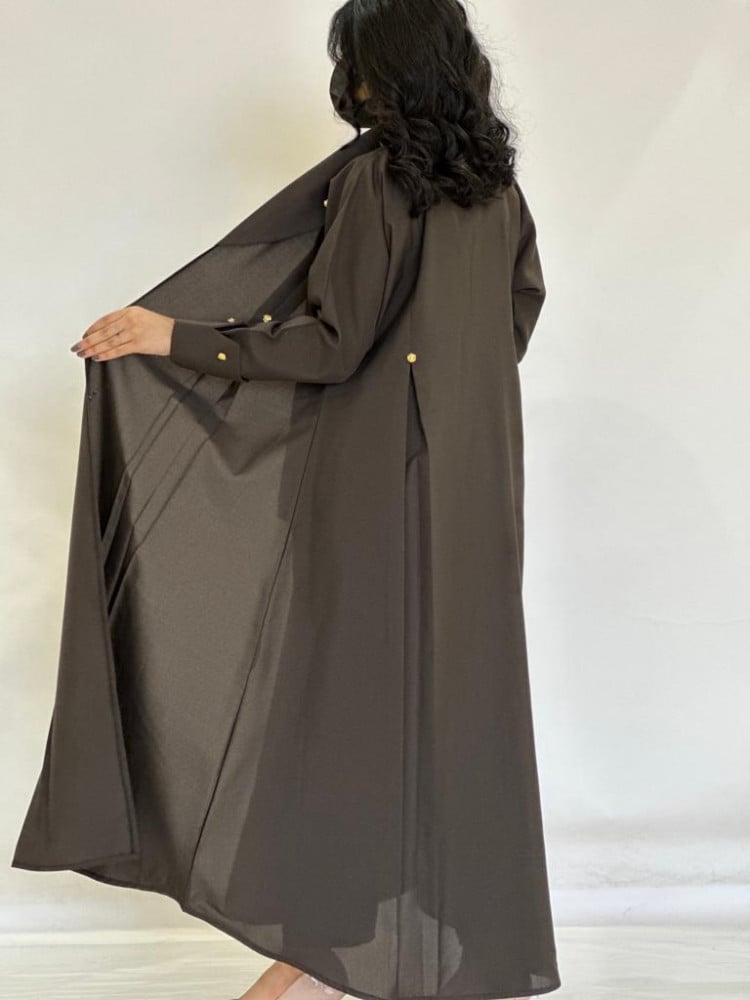 مارينا للعبايات - عباية كريب كتان لون بني فاتح - الصورة 4