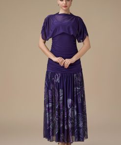 اكتان - فستان بنفسجي طويل مشجر درابيه