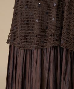 Alternative view of اكتان - فستان طويل بني بطبقتين مع حزام أنيق