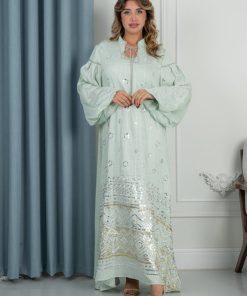 لورا فاشن - جلابية نسائية مطرزة بتصميم واسع وأكمام منفوخة