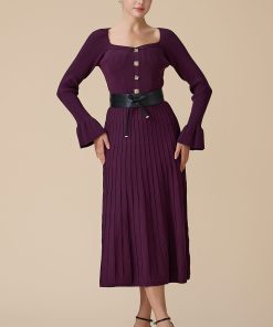 اكتان - فستان موف ميدي باكمام طويلة