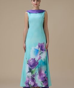 اكتان - فستان تيفاني ماكسي بطبعة زهرية بوشاح