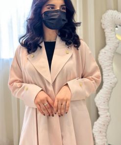 مارينا للعبايات - عباية كريب كتان لون وردي فاتح