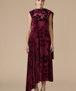 Alternative view of اكتان - فستان برغندي ميدي بوشاح كتف أنيق