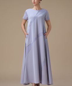 اكتان - جلابية طويلة موف فاتح فاتح بقصة واسعة