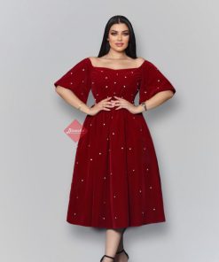 بينوش - فستان ميدي مخمل مزين بالكريستال