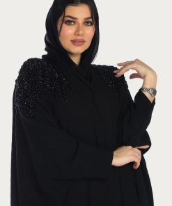 عبايات روزا - عباية بشت سوداء نسائي منسوجة من قماش راما الأصلي مع طرحتها