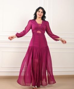 أوبرا فاشن - فستان سهرة شيفون حرير كسرات مع خطوط كرستال