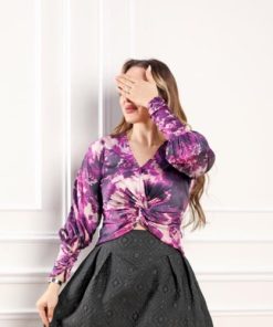 أوبرا فاشن - بلوزه مشجر اكمام طويلة زم اسفل الصدر لف