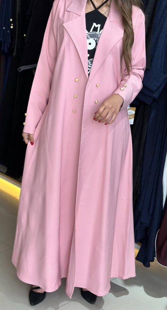 مارينا للعبايات - عباية لون وردي بازرار ذهبيه - الصورة 3