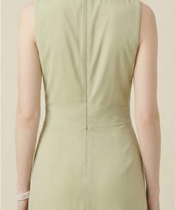 Alternative view of اكتان - فستان درابيه مزين ببرروش ورد لون أخضر فاتح