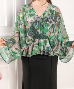 أوبرا فاشن - بلوزة شيفون مشجر على الخصر تطريز سهره