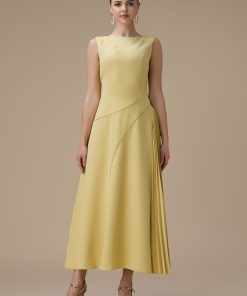 اكتان - فستان اصفر طويل بكسرات من الجانب