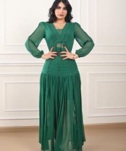 أوبرا فاشن - فستان سهرة شيفون حرير مع خطوط كرستال وكسرات من الأسفل طبقات