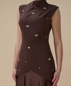 Alternative view of اكتان - فستان بني طويل ساتان بكريستالات