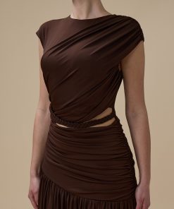 Alternative view of اكتان - فستان بني طويل درابيه