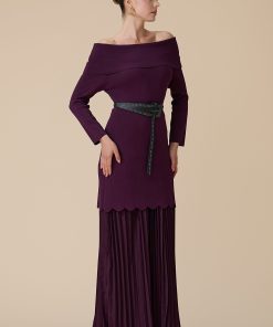 اكتان - فستان بنفسجي طويل أوف شولدر بحزام