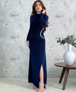 اكتان - فستان ازرق سهرة طويل