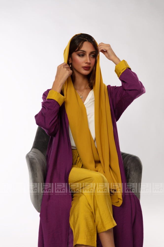 دار امتنان - عباية بنفسجية صيفية أنيقة مع سروال وطرحة كموني- 1230 - Image 6