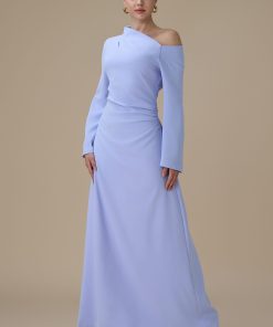 اكتان - فستان طويل ازرق بتصميم كتف واحد