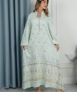 Alternative view of لورا فاشن - جلابية نسائية مطرزة بتصميم واسع وأكمام منفوخة