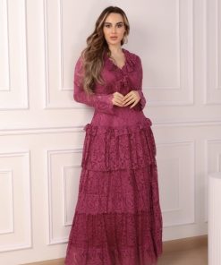 Alternative view of أوبرا فاشن - فستان طويل دانتيل اكمام طويل لون موف