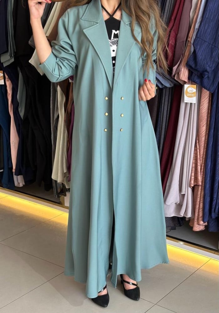 مارينا للعبايات - عباية لون تيفاني بازرار ذهبيه. - الصورة 3