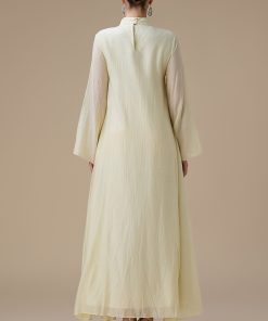 Alternative view of اكتان - جلابية طويلة اصفر فاتح بتطريز ناعم