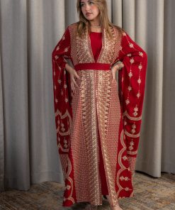 Alternative view of لورا فاشن - جلابية حمراء فاخرة بتطريز ذهبي تراثي وتصميم ملكي أنيق