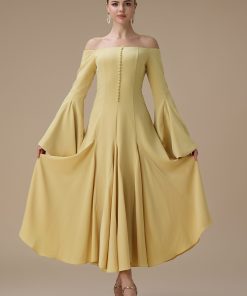 اكتان - فستان اصفر ماكسي اوف شولدر