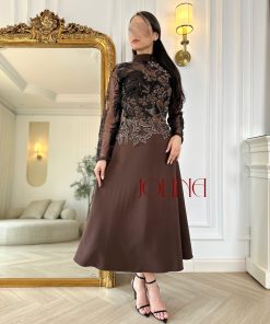 جولينا - طقم سهره بني بتطريز لامع