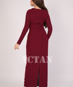 Alternative view of اكتان - فستان درابيه ضيق مزين بالكريستال لون عنابي