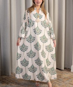 Alternative view of لورا فاشن - جلابية ناعمة بنقوش هندسية أنيقة بلون هادئ