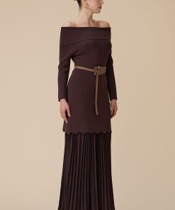Alternative view of اكتان - فستان بني طويل أوف شولدر بحزام