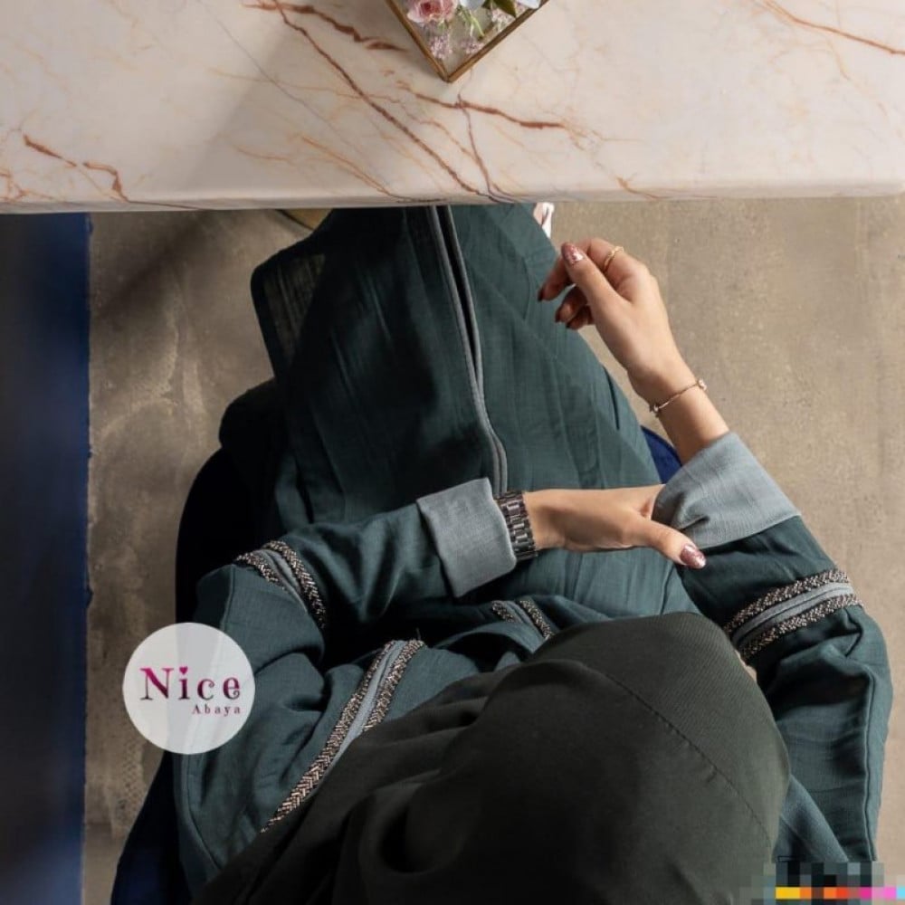 عباية بقماش لينن هندي بلون الزيتي وشك - الصورة 3