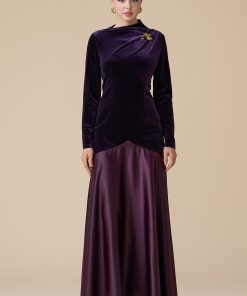 اكتان - فستان موف طويل مخمل