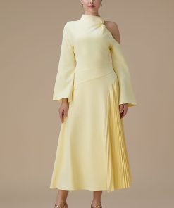 اكتان - فستان ماكسي اصفر بكتف واحد