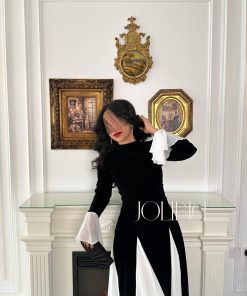 Alternative view of جولينا - فستان اسود وابيض مخمل جوخ